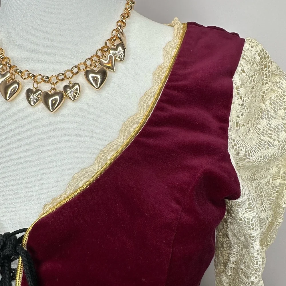 Gunne Sax Vintage-Inspired Burgundy Floral renaissance Dress  Lace Sleeve RARE - Picture 7 of 17